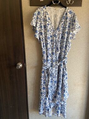 Floral faux wrap dress 3x NEW waist tie church spring summer wedding guest